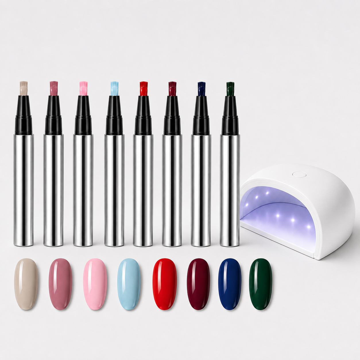 ByBeautiq One-Step Gel Pen Kit with eight gel colours and UV LED lamp